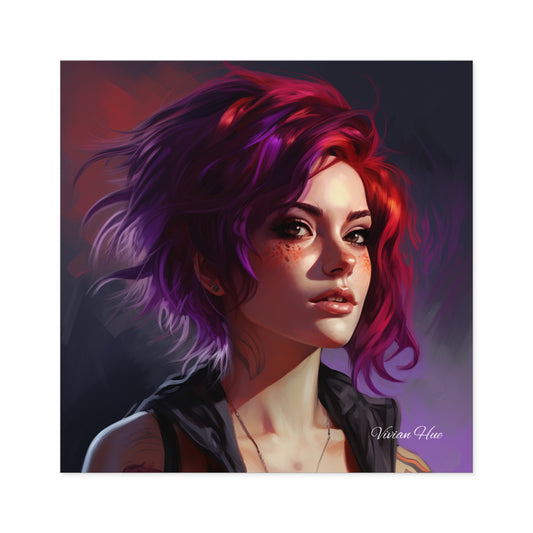 Red and Purple Haired Punk Girl Square Laptop Stickers, Indoor\Outdoor