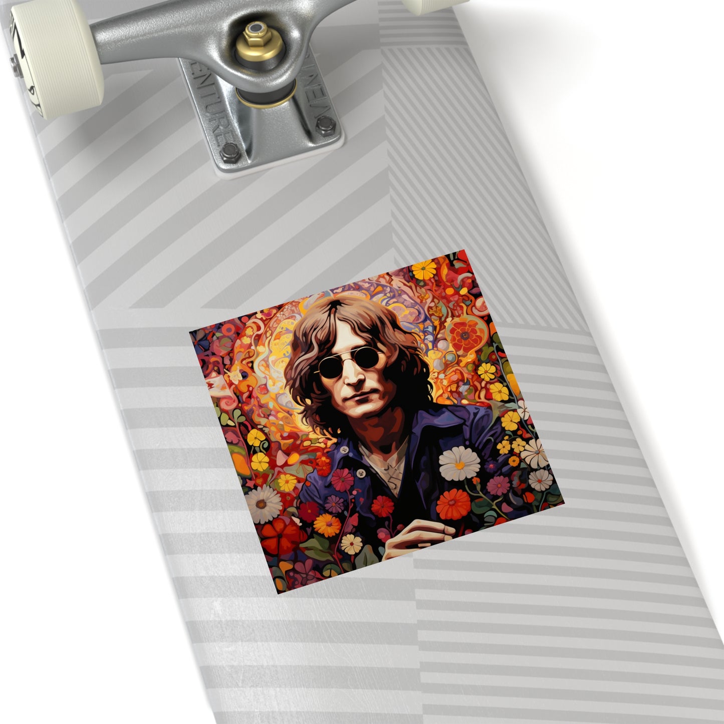 John Lennon in a flower garden on a laptop sticker