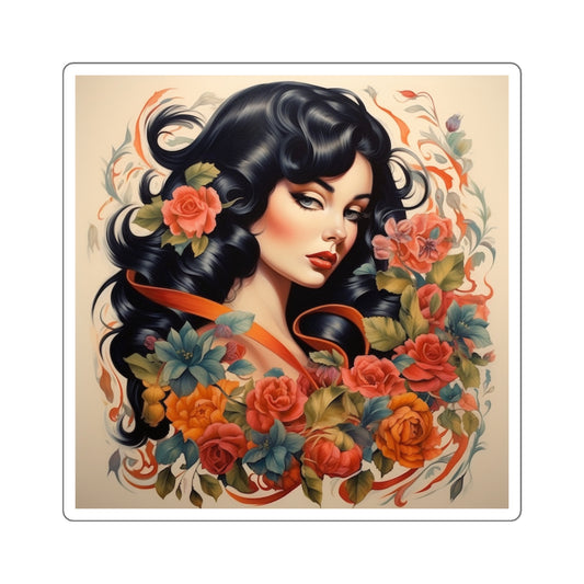 Pinup Girl Floral Square Sticker