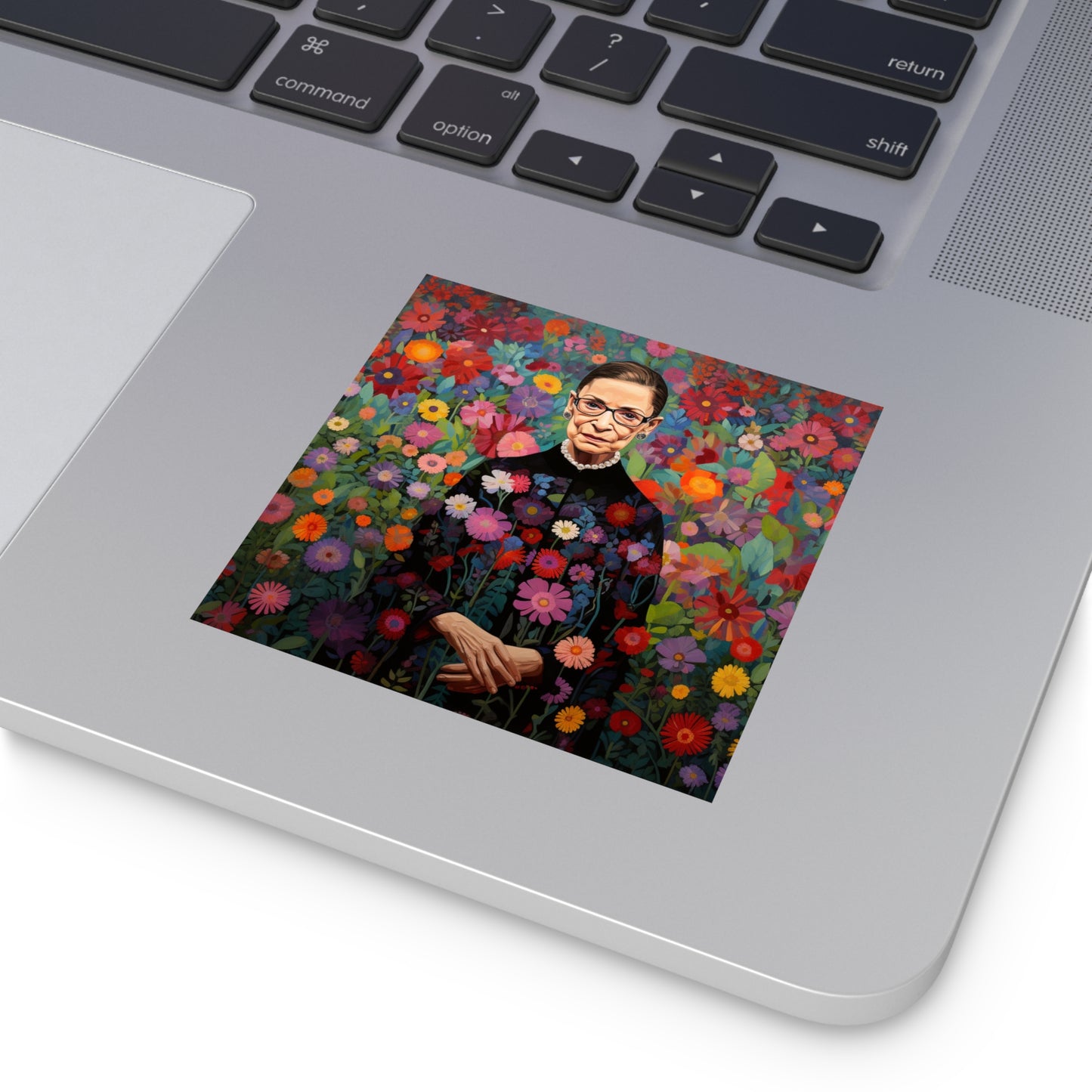 Ruth Bader Ginsburg in a flower garden Sticker