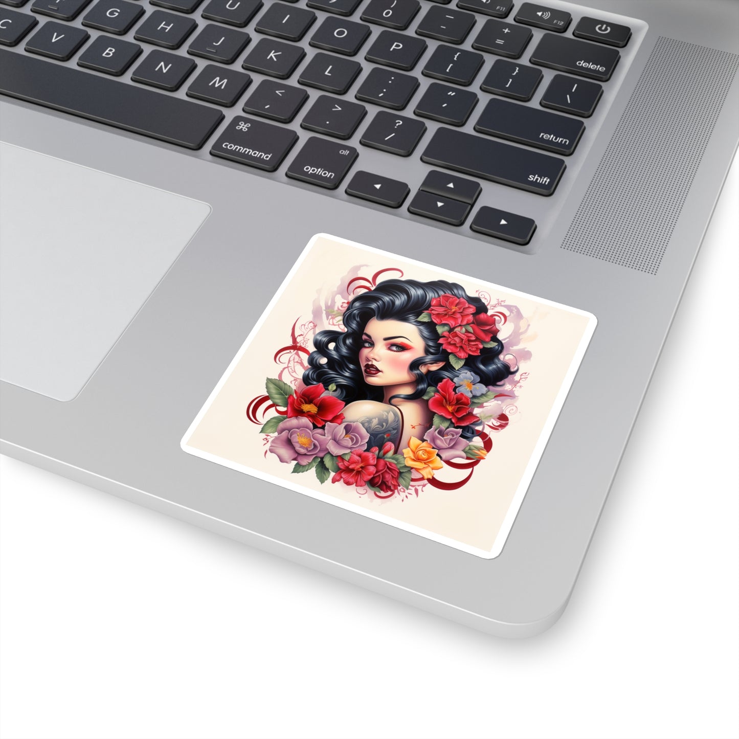 Floral Pinup Girl Square Sticker