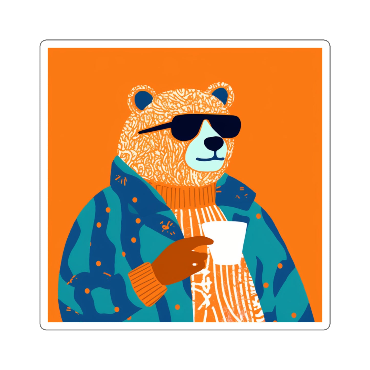 Bear Drinking Coffee Square Sticker