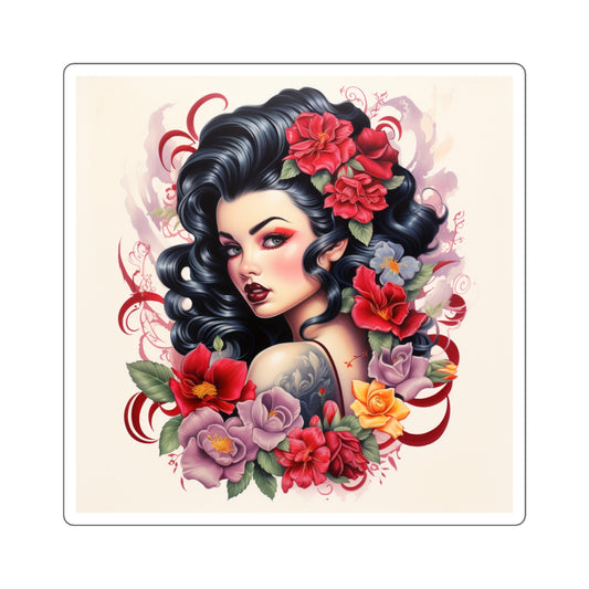 Floral Pinup Girl Square Sticker