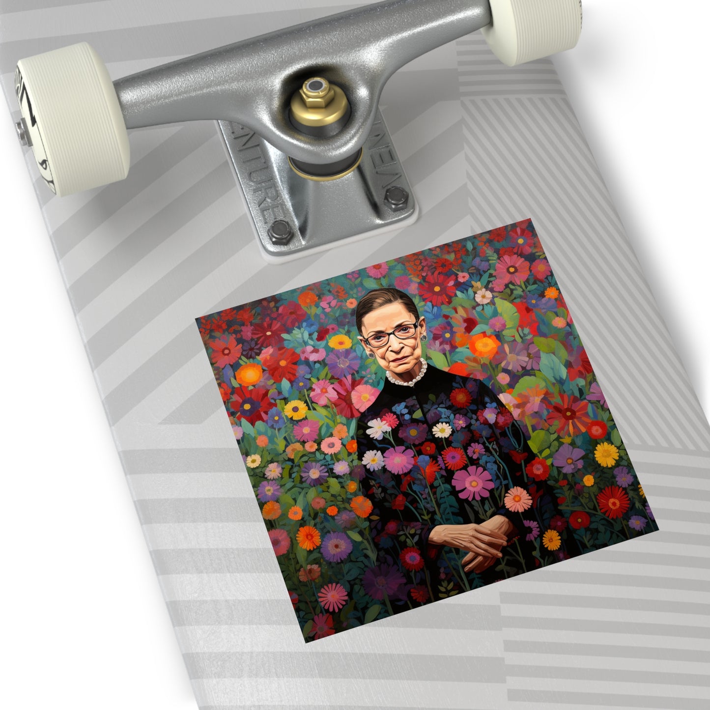 Ruth Bader Ginsburg in a flower garden Sticker