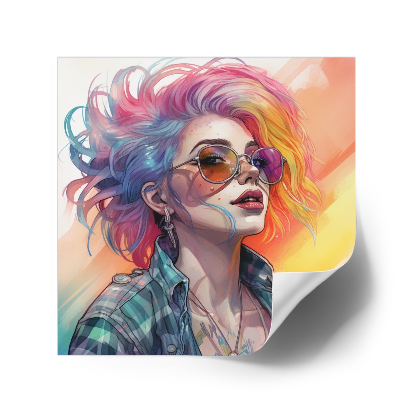 Pastel Rainbow Punk Girl  Laptop Sticker