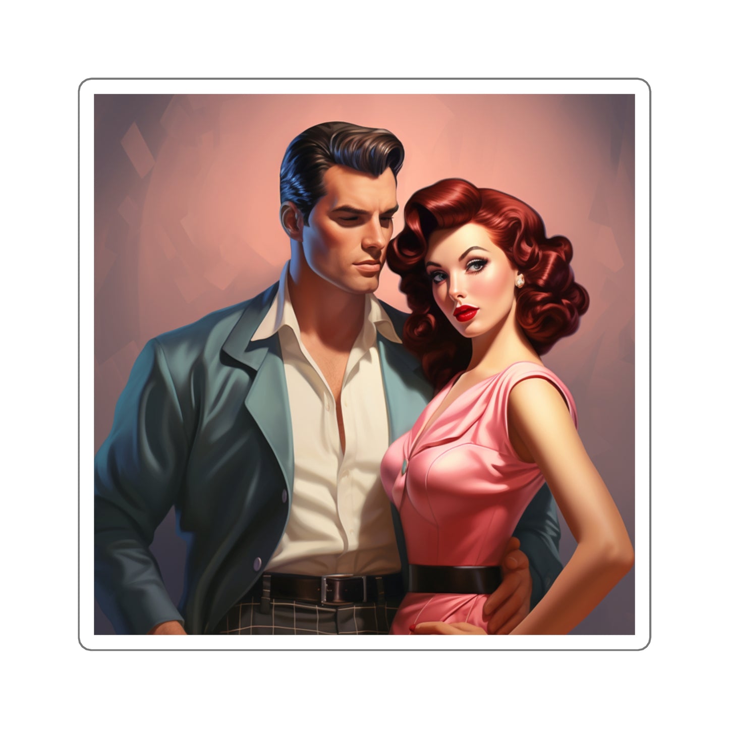 Pinup Style Couple on a Square Sticker