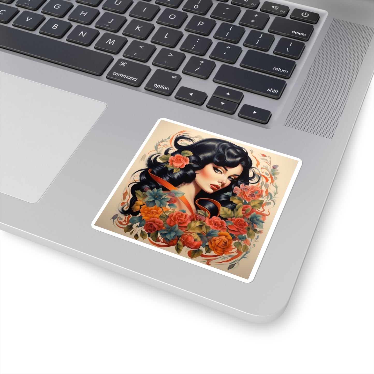 Pinup Girl Floral Square Sticker