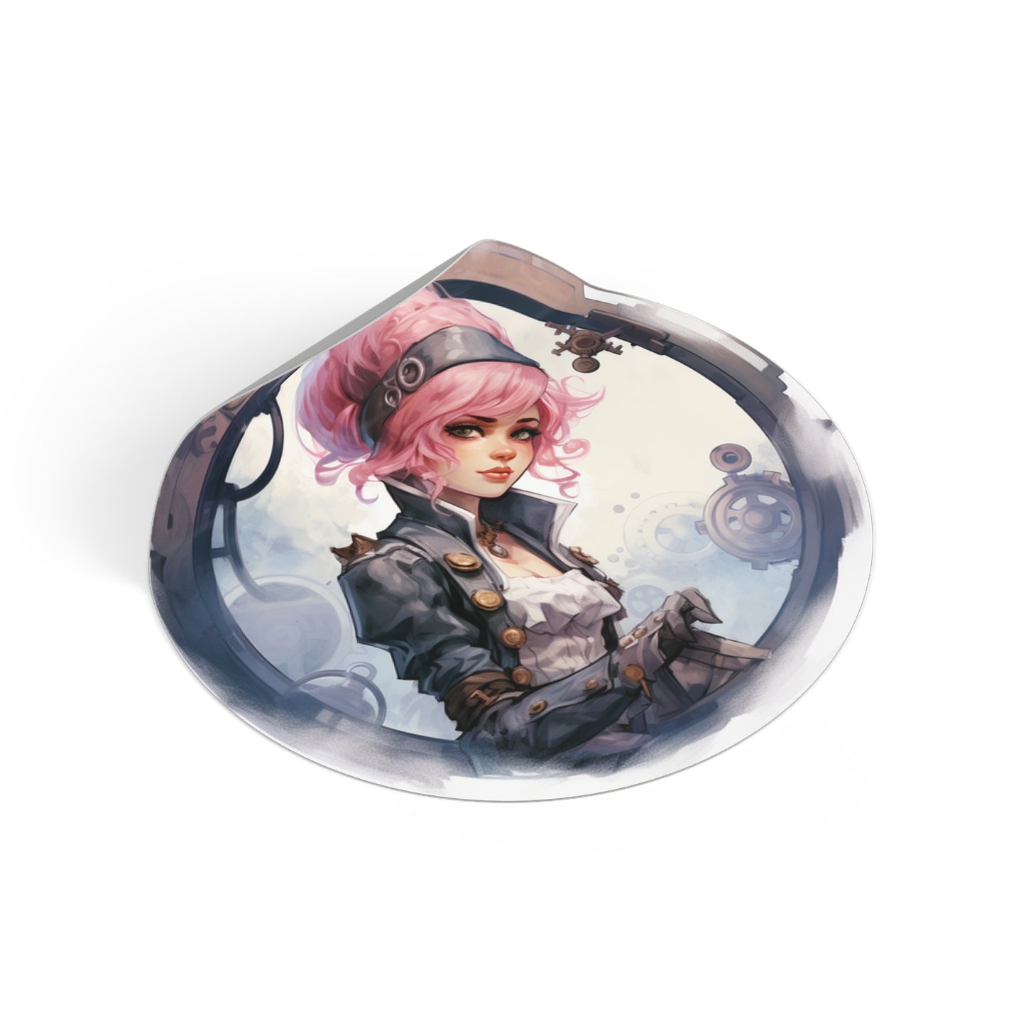 Pink Haired Steampunk Pirate Princess: Round Vinyl Stickers