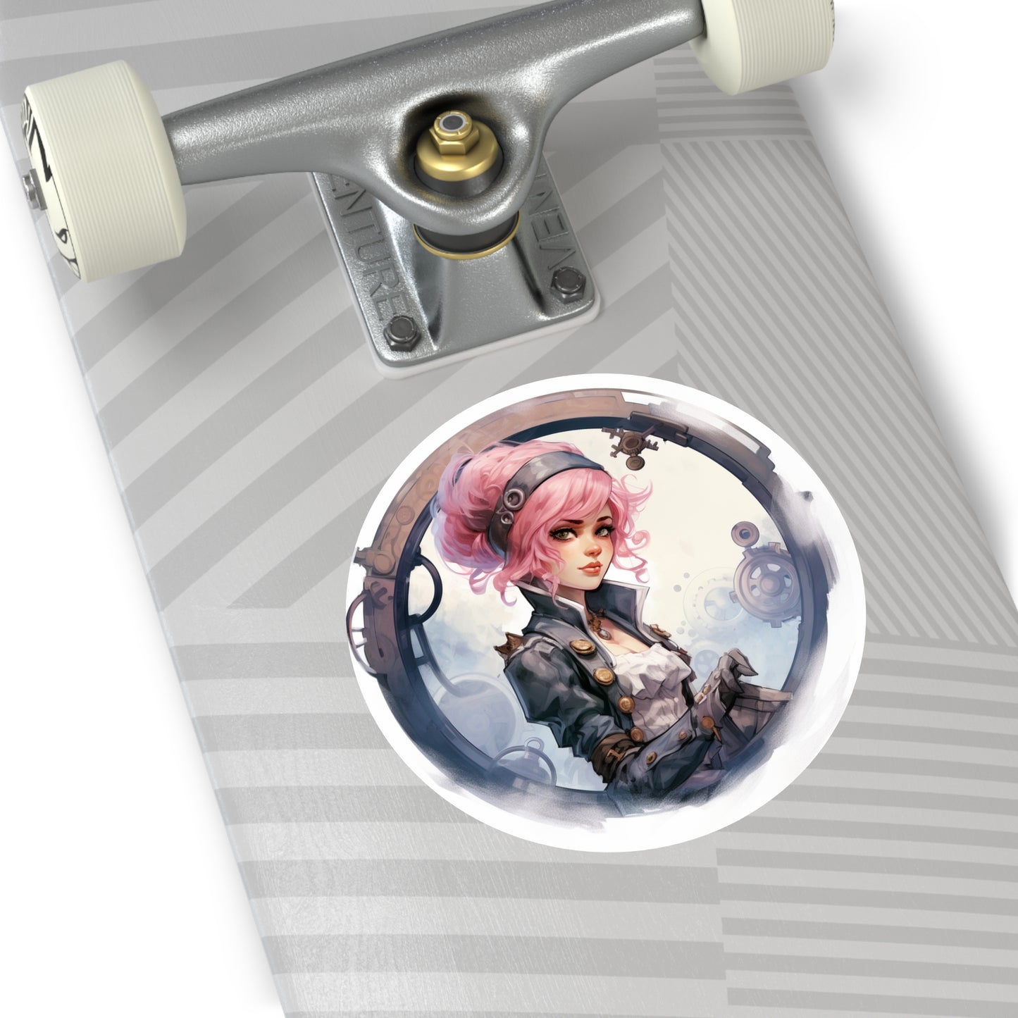 Pink Haired Steampunk Pirate Princess: Round Vinyl Stickers