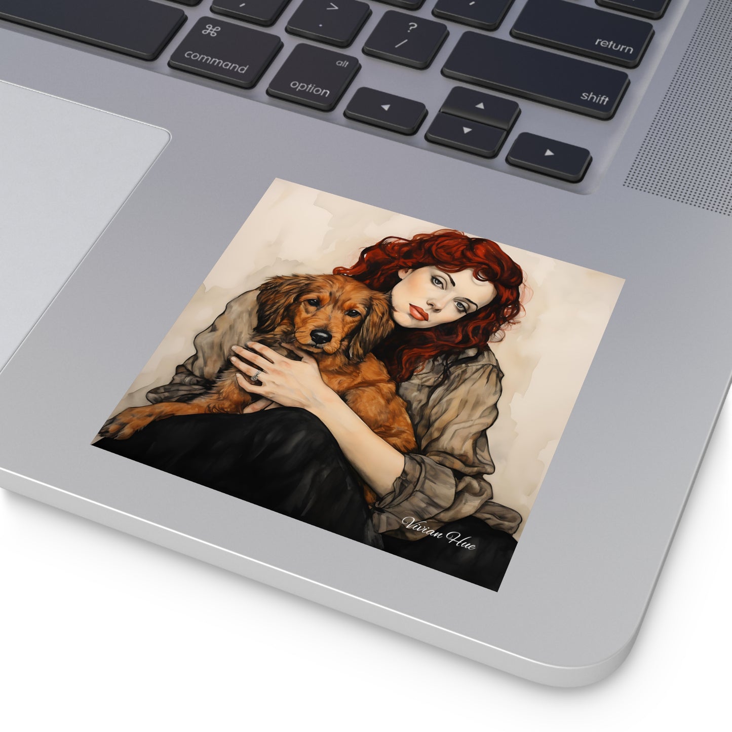 A Woman and Her Dog Laptop Sticker