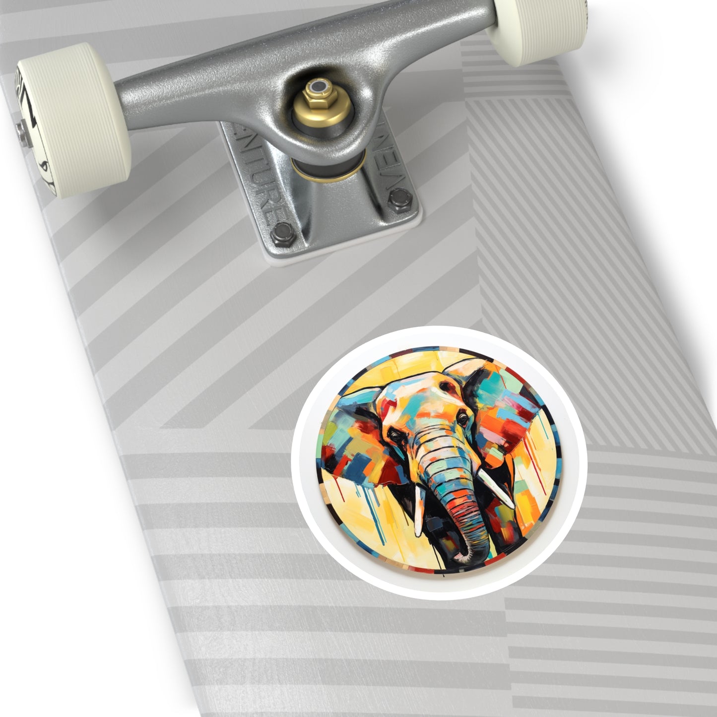 Color Block Elephant Painting on Round Stickers, IndoorOutdoor