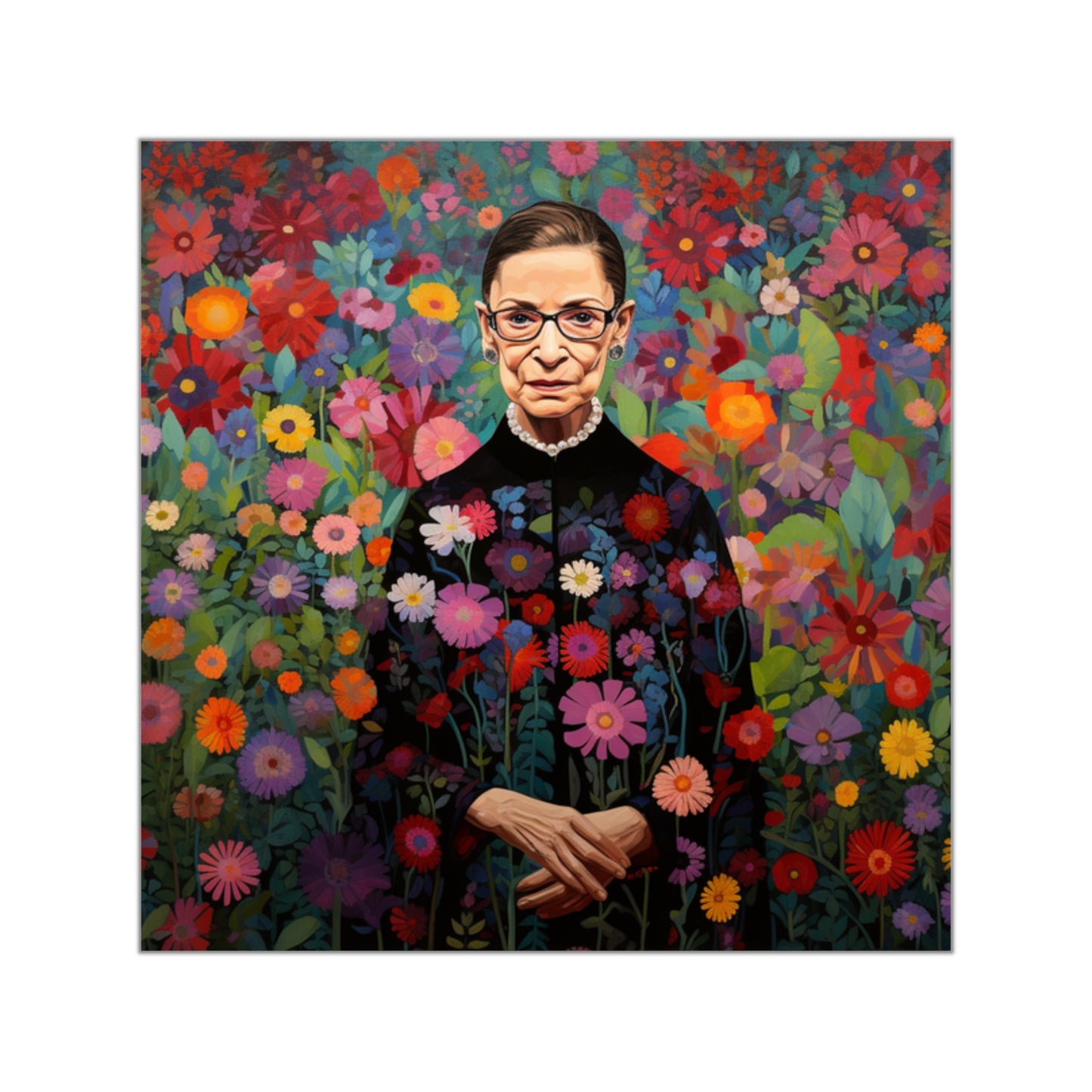 Ruth Bader Ginsburg in a flower garden Sticker