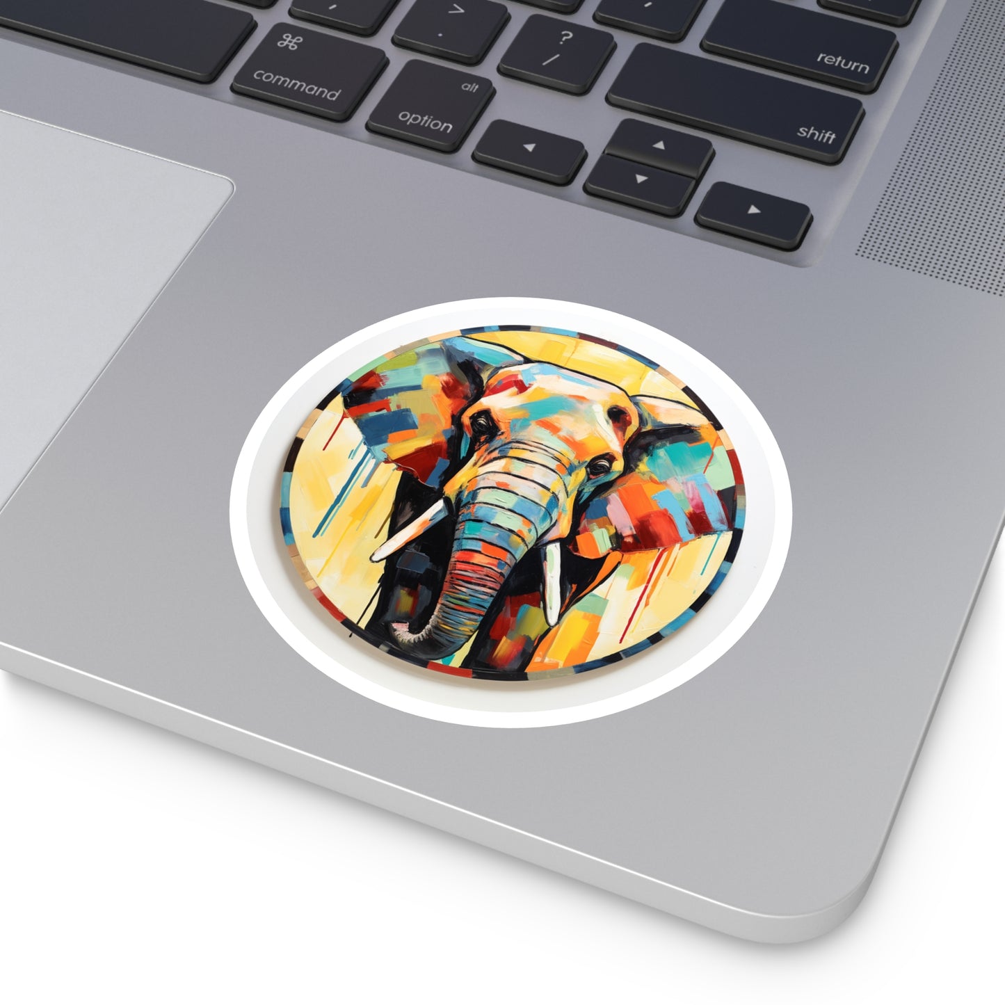 Color Block Elephant Painting on Round Stickers, IndoorOutdoor