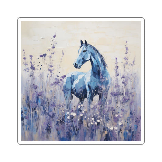 Horse in a field of purple flowers Square Stickers