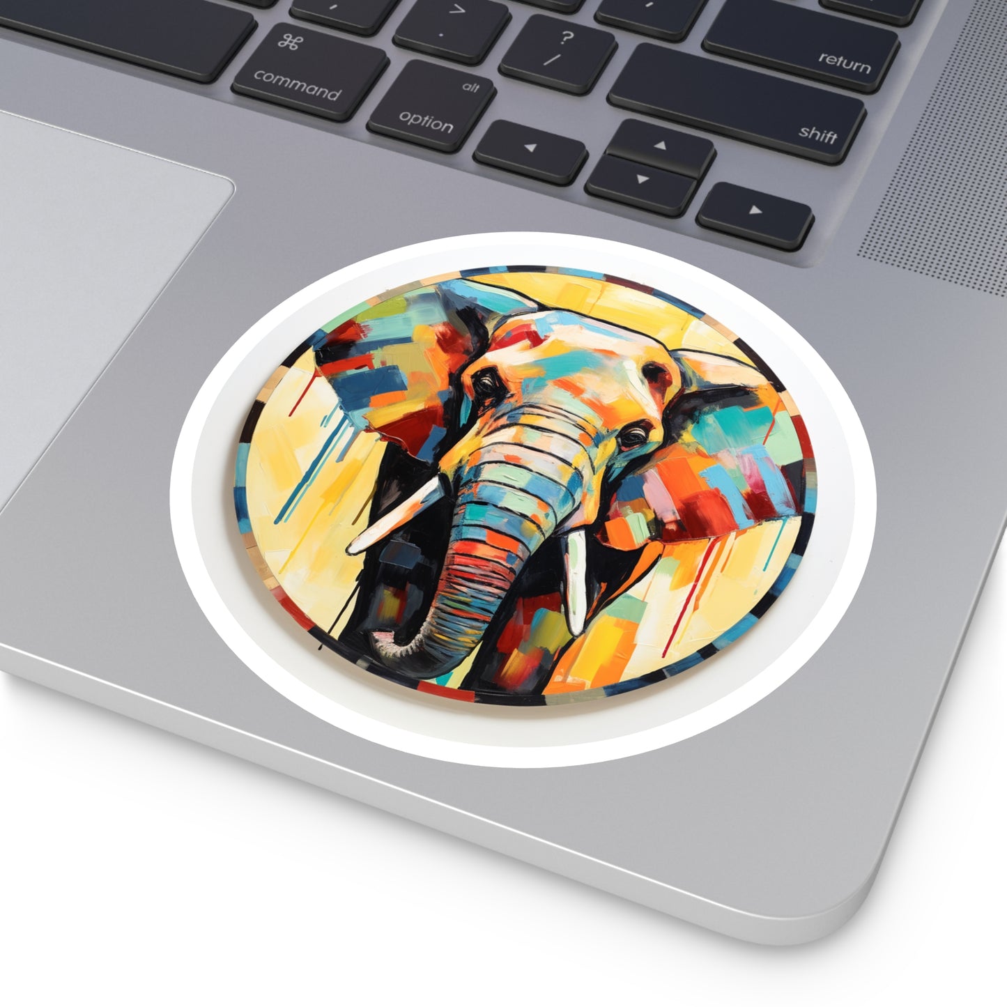 Color Block Elephant Painting on Round Stickers, IndoorOutdoor