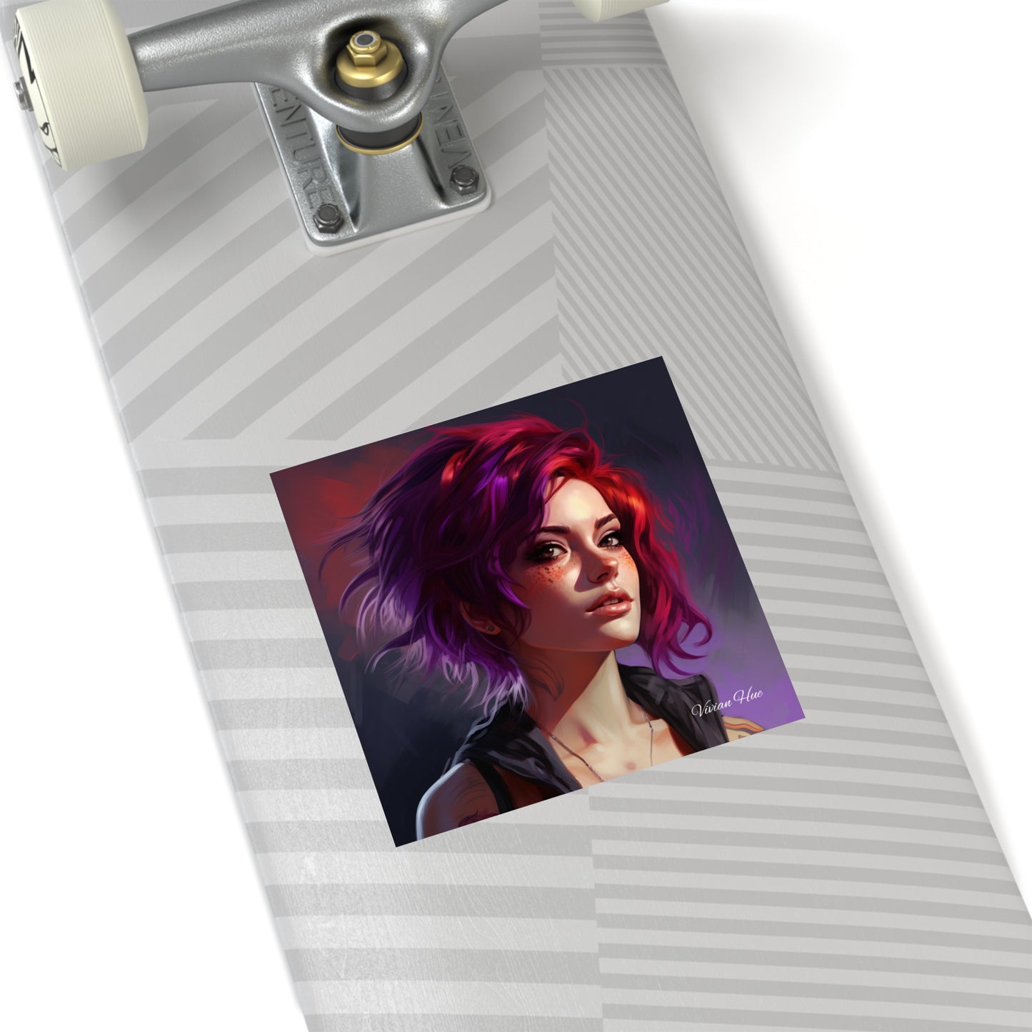 Red and Purple Haired Punk Girl Square Laptop Stickers, Indoor\Outdoor