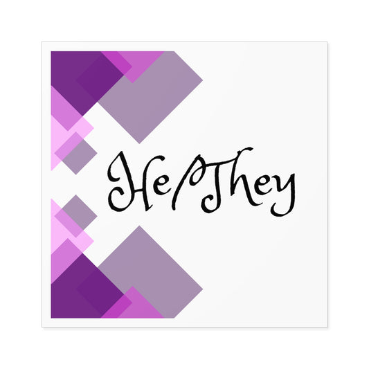 He/They Pronoun Laptop Square Stickers, Indoor\Outdoor