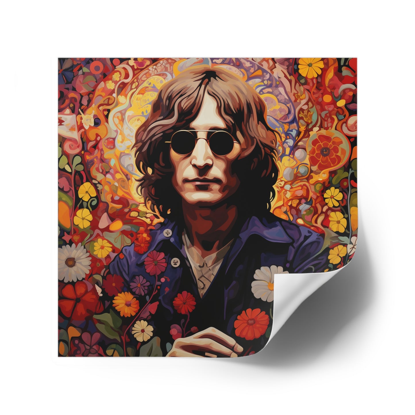 John Lennon in a flower garden on a laptop sticker