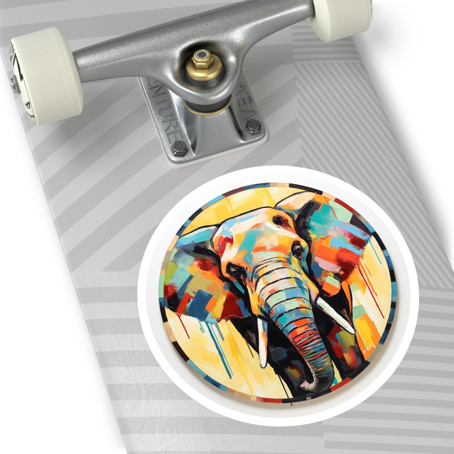 Color Block Elephant Painting on Round Stickers, IndoorOutdoor