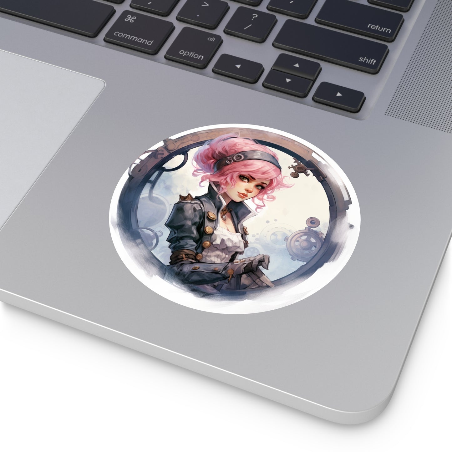 Pink Haired Steampunk Pirate Princess: Round Vinyl Stickers