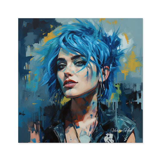 Blue-haired Punk woman Square  Laptop Stickers, Indoor\Outdoor