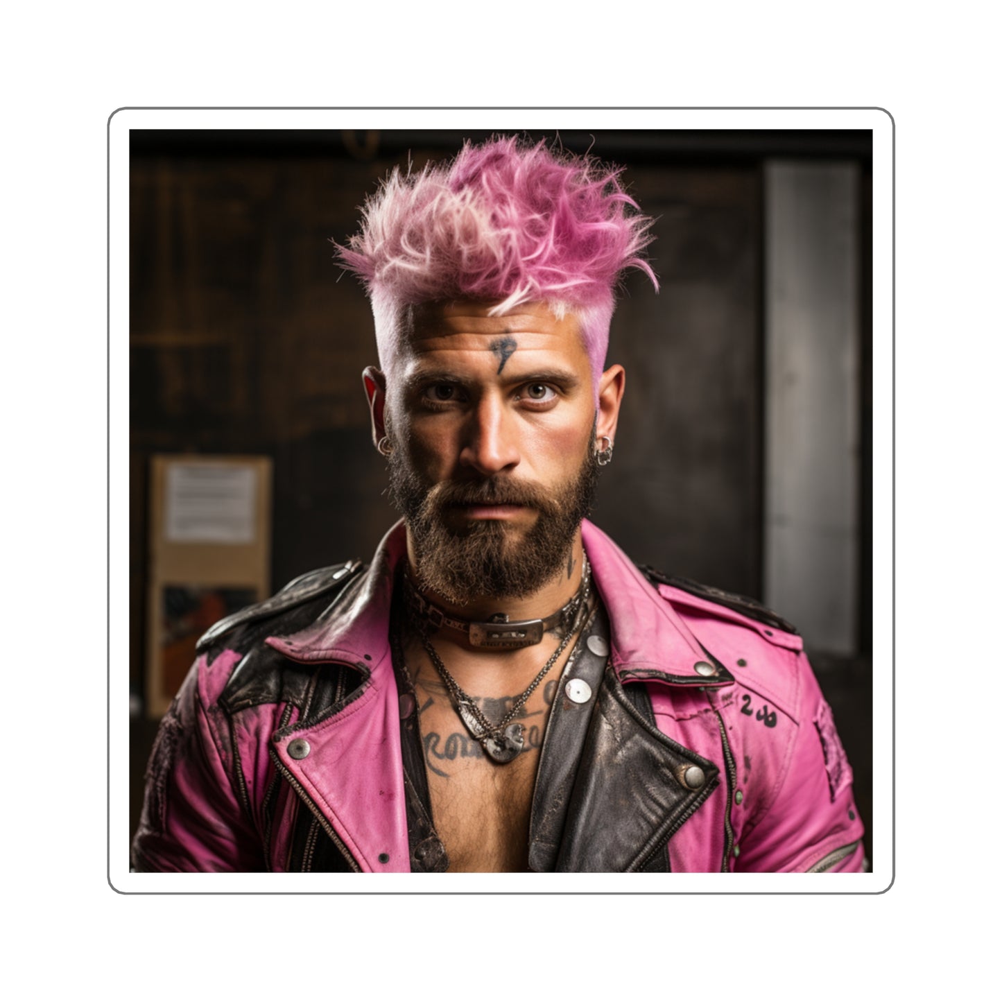 Punk Man with Pink Hair Square Sticker