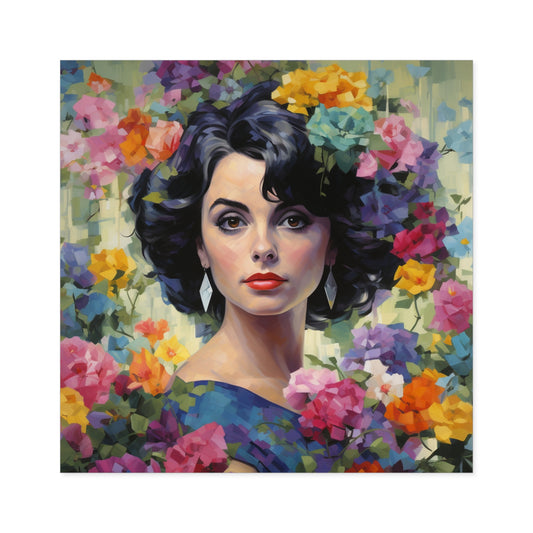 Elizabeth Taylor in a flower garden on a laptop sticker