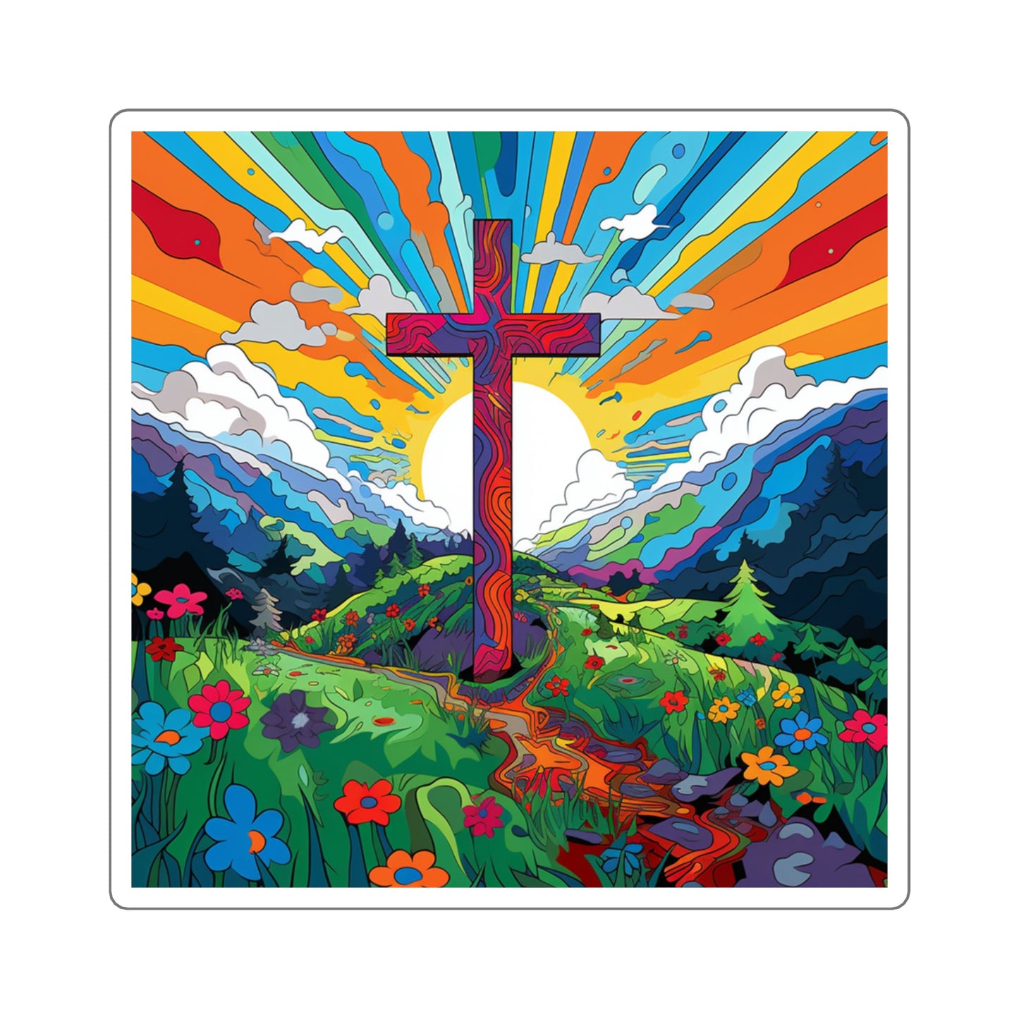 Cross and Religious Square Sticker