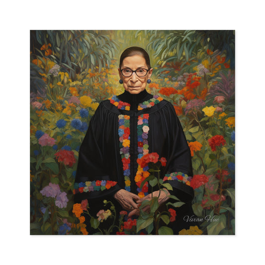 Ruth Bader Ginsburg in a flower garden 2 on a Square Stickers, Indoor\Outdoor