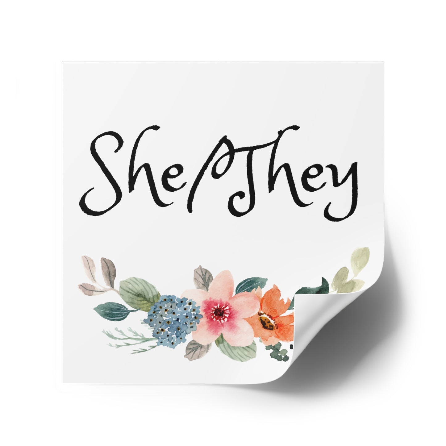 She/They Pronoun Laptop Square Stickers, Indoor\Outdoor