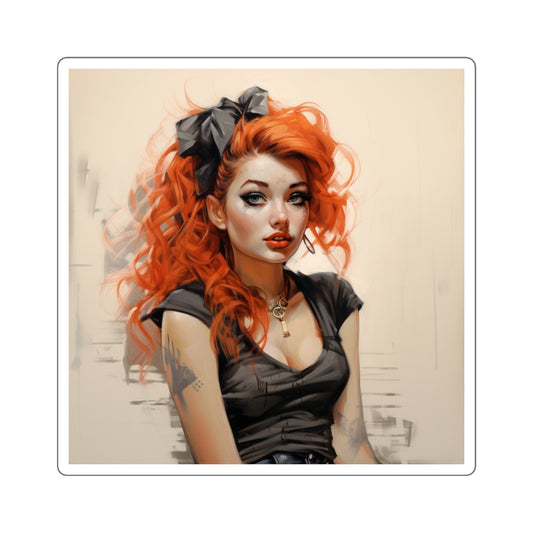 Orange Haired Punk Girl on a Square Sticker