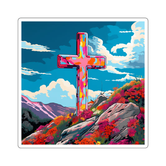 Cross on the Hillside 2 Square Sticker