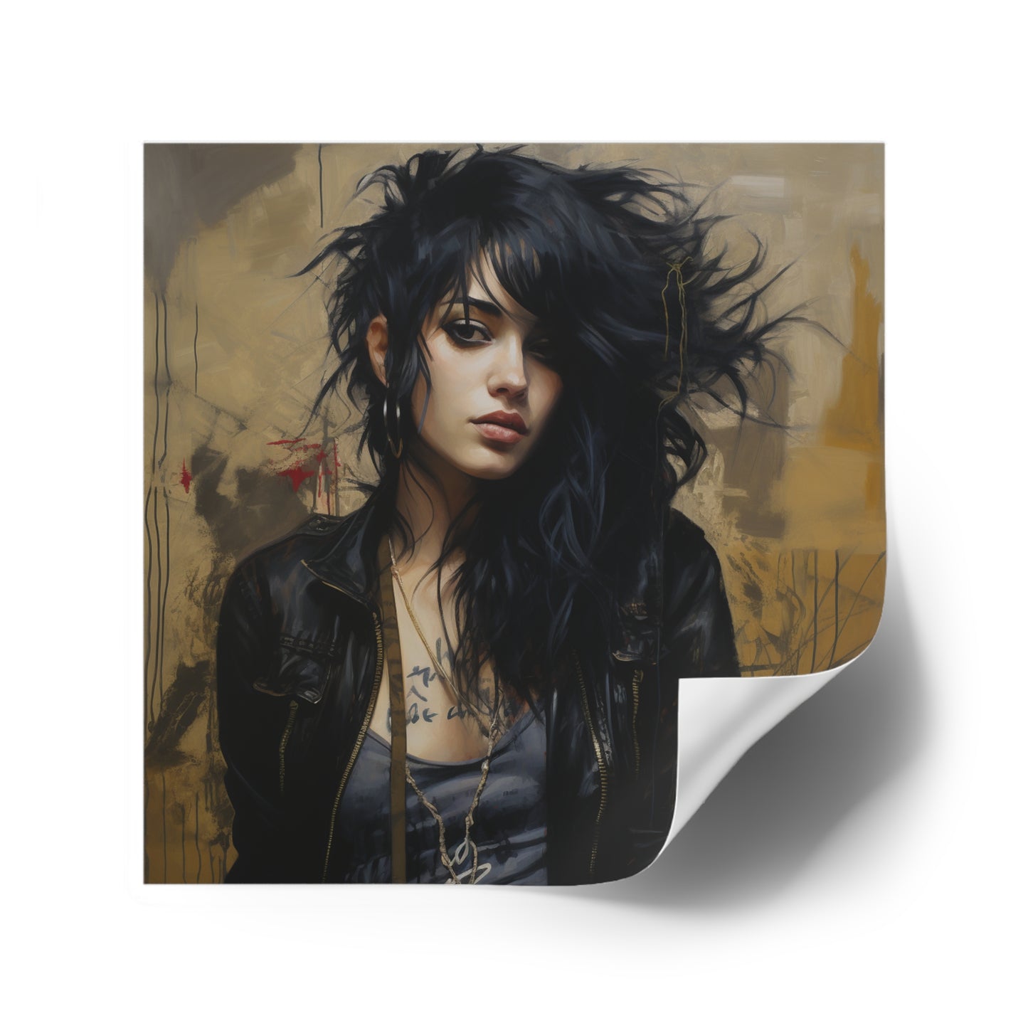 Black Haired Punk Girl Square Laptop Sticker, Indoor\Outdoor