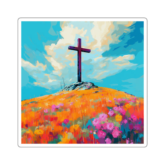 Cross on a Hillside Square Sticker