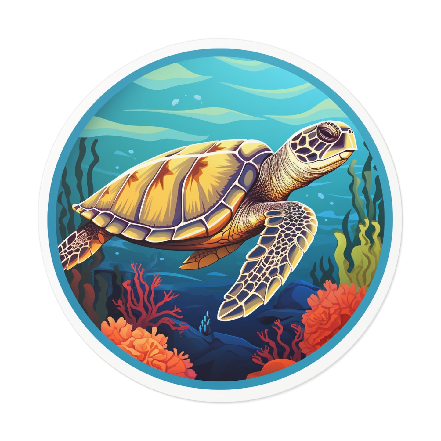 Sea Turtle Round Vinyl Stickers