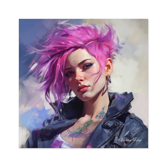 Pink Haired Punk Girl Square Laptop Stickers, Indoor\Outdoor