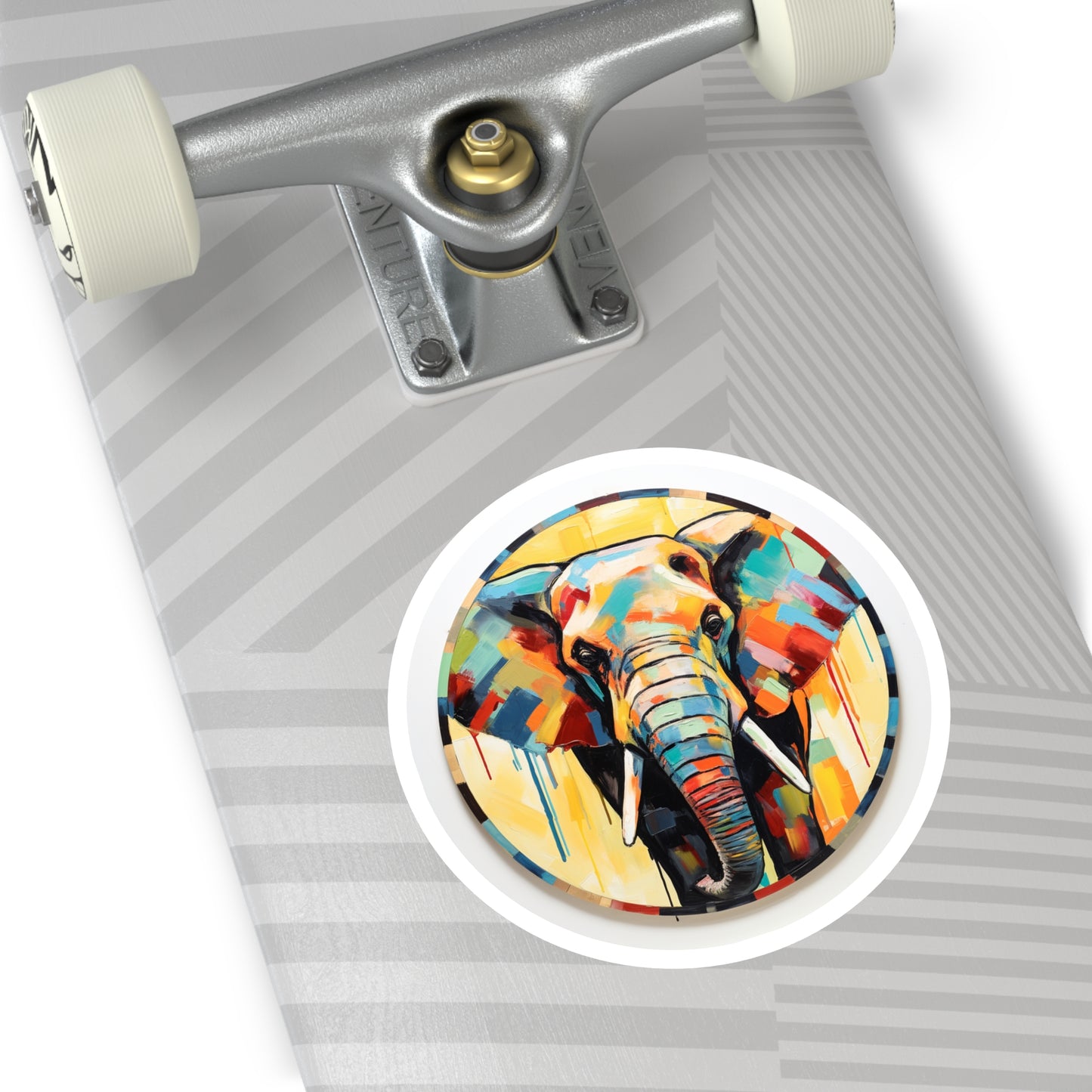 Color Block Elephant Painting on Round Stickers, IndoorOutdoor