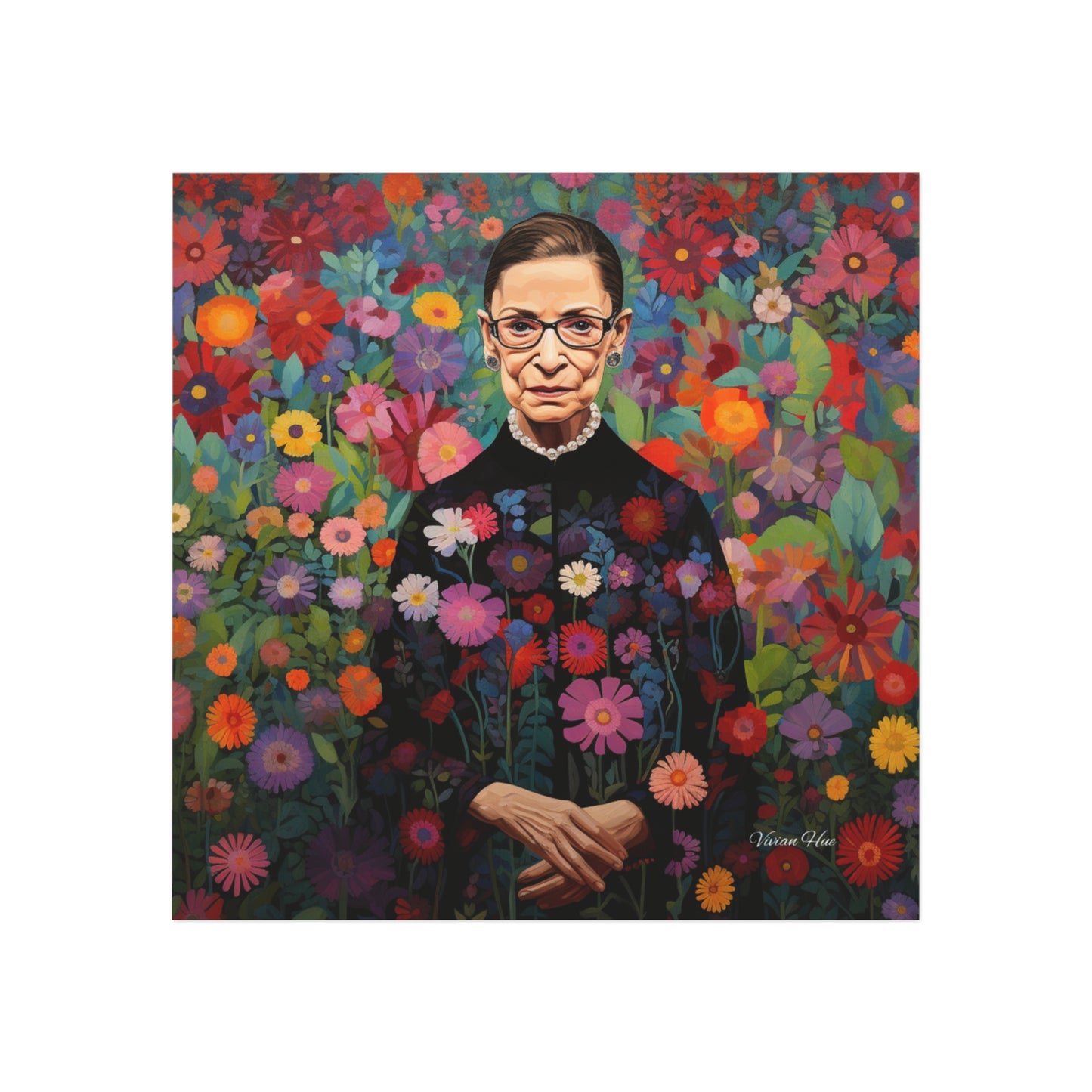 Ruth Bader Ginsburg in a Flower Garden Square Magnet