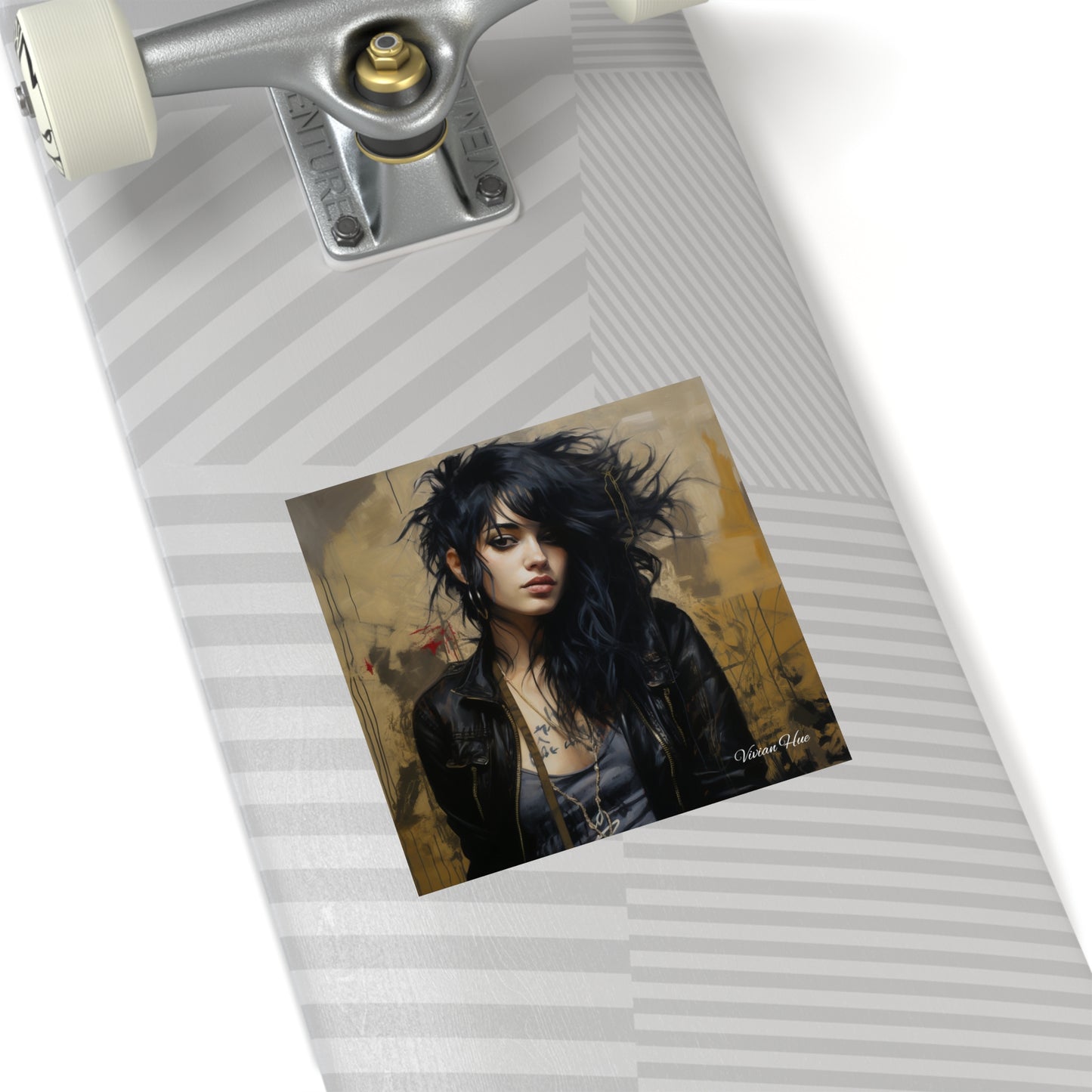 Black Haired Punk Girl Square Laptop Sticker, Indoor\Outdoor