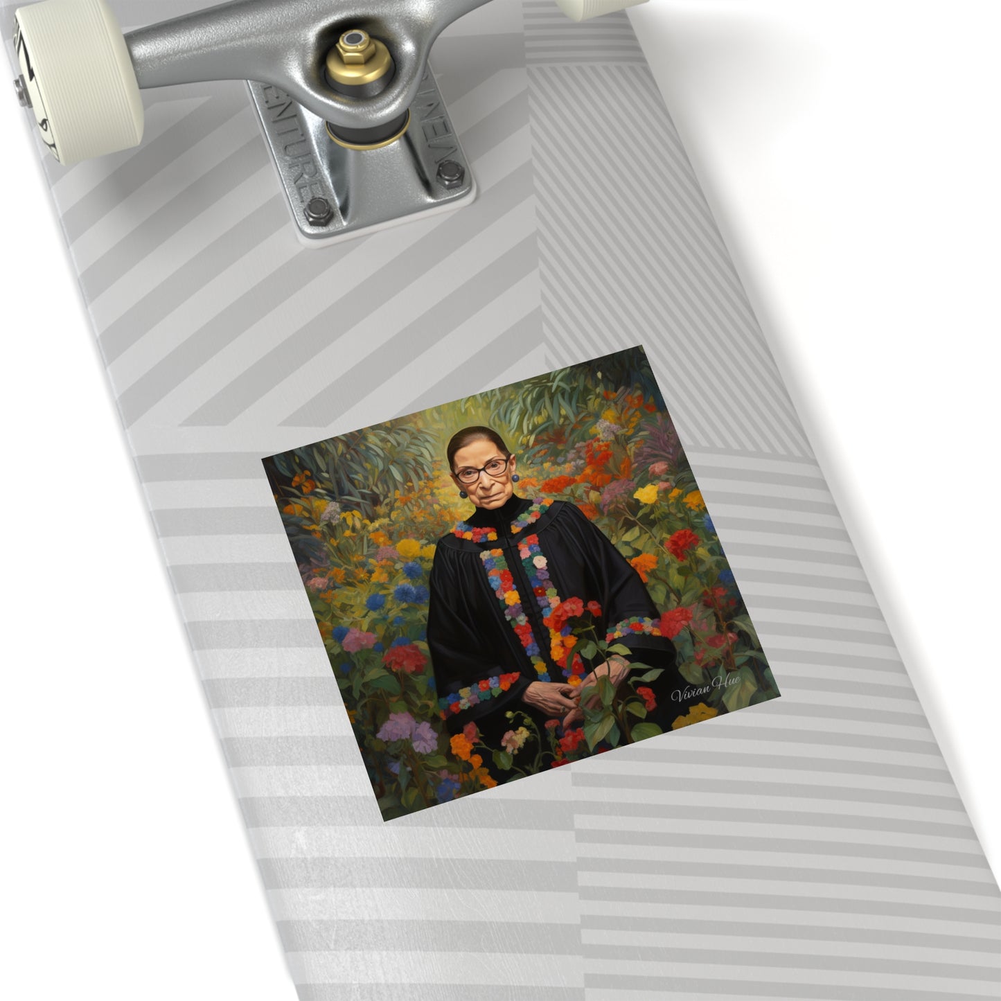 Ruth Bader Ginsburg in a flower garden 2 on a Square Stickers, Indoor\Outdoor