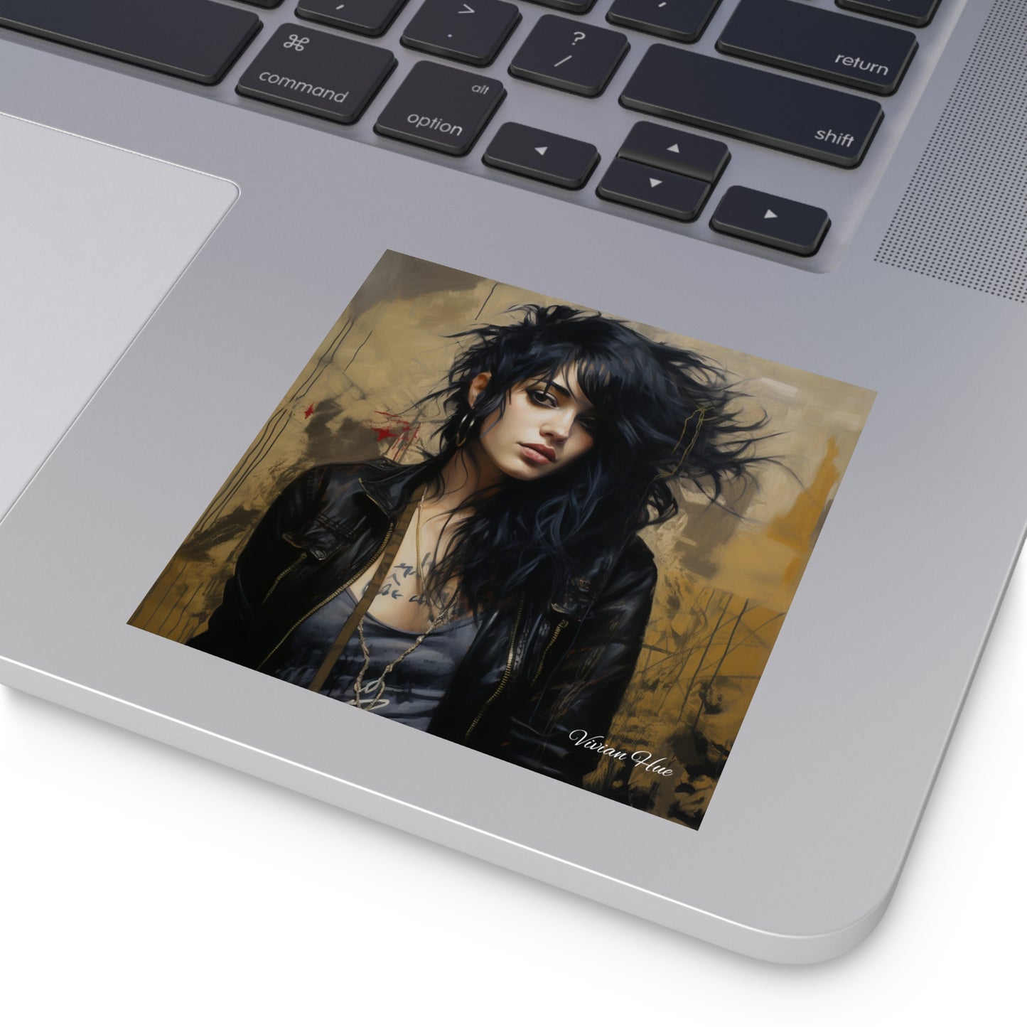 Black Haired Punk Girl Square Laptop Sticker, Indoor\Outdoor