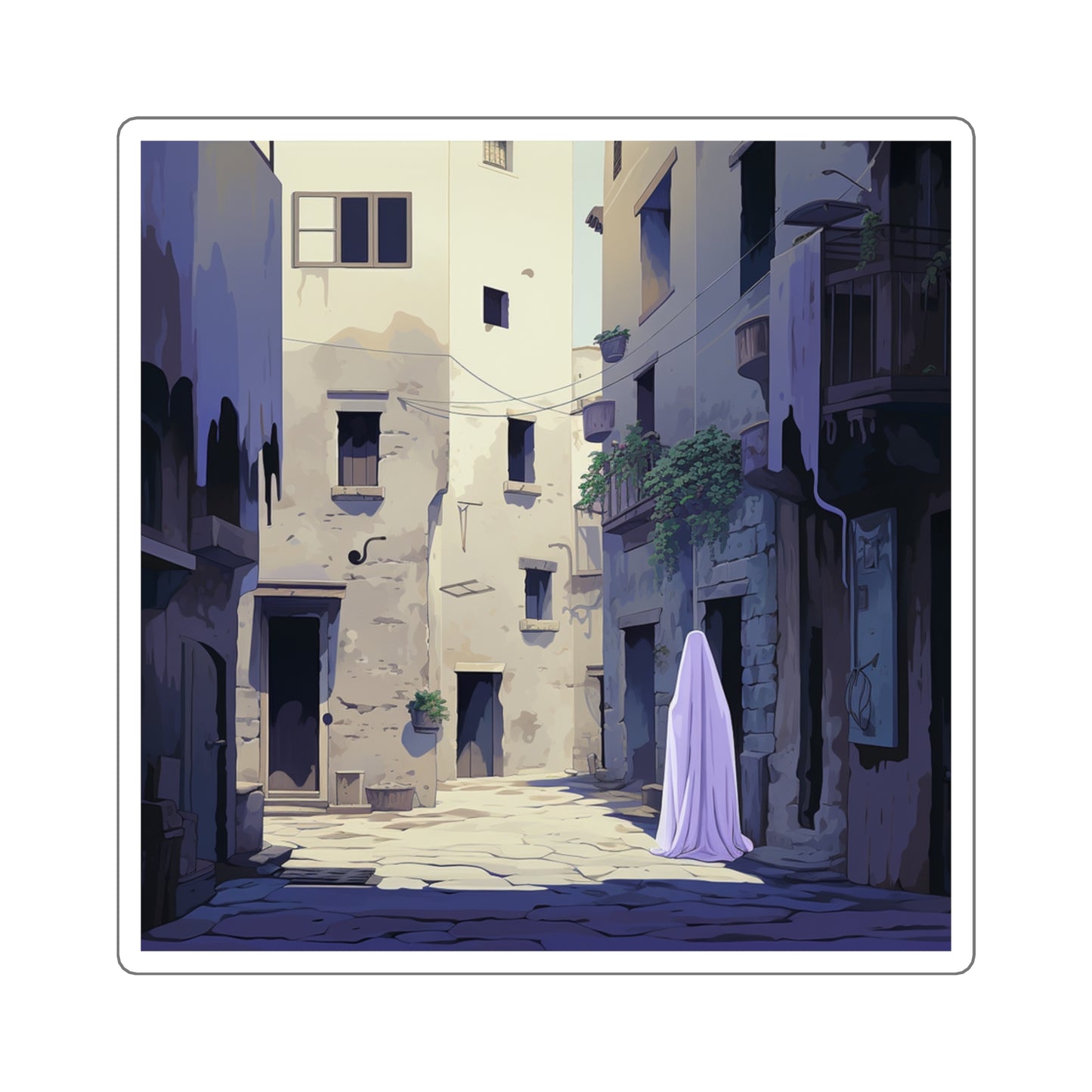 Ghost on an Italian City Street Square Stickers