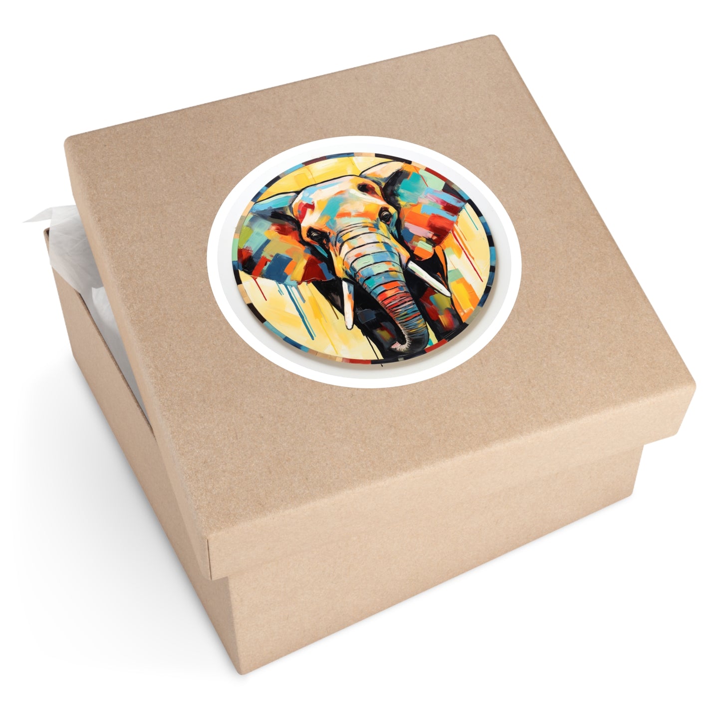 Color Block Elephant Painting on Round Stickers, IndoorOutdoor