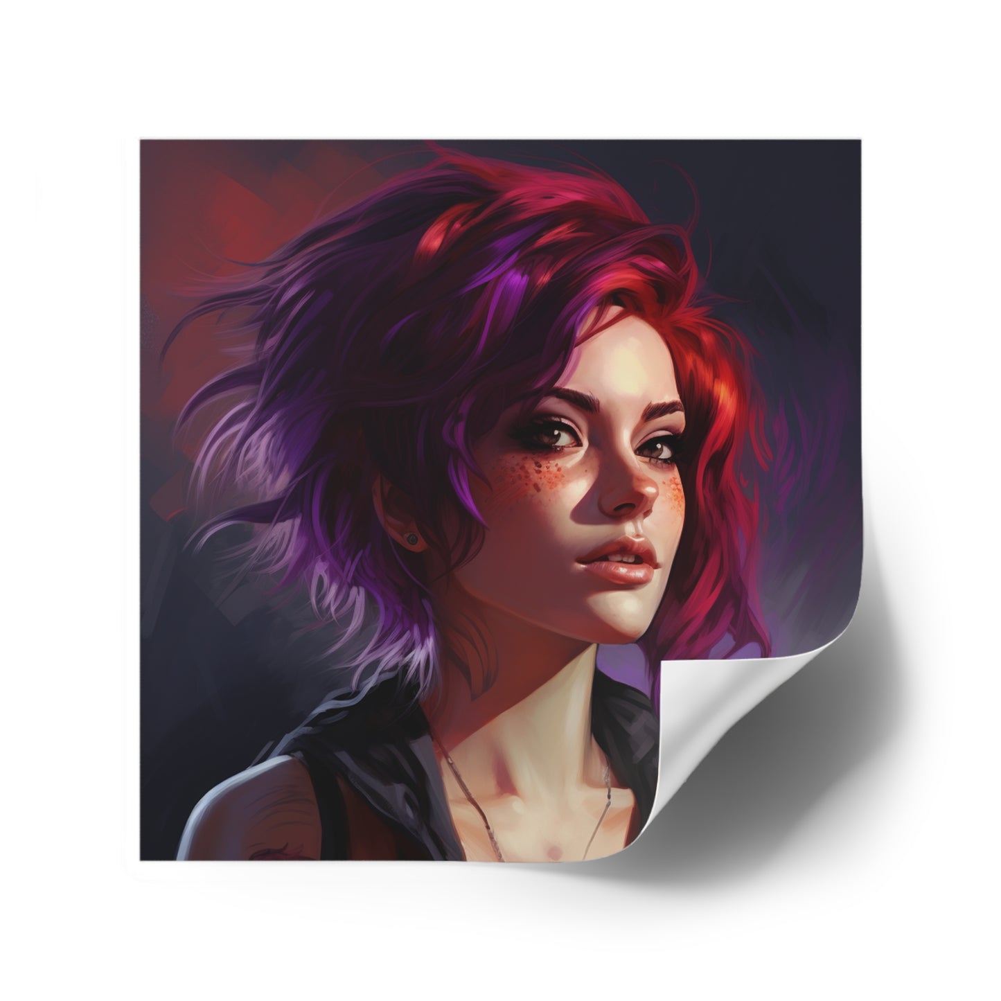 Red and Purple Haired Punk Girl Square Laptop Stickers, Indoor\Outdoor