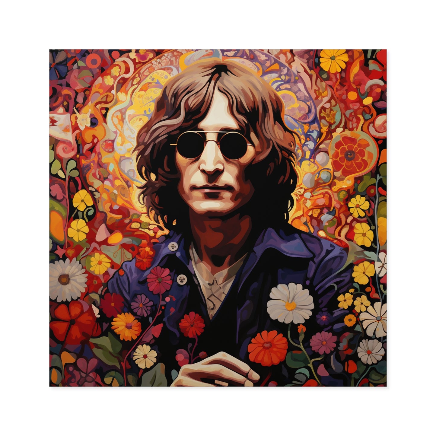 John Lennon in a flower garden on a laptop sticker