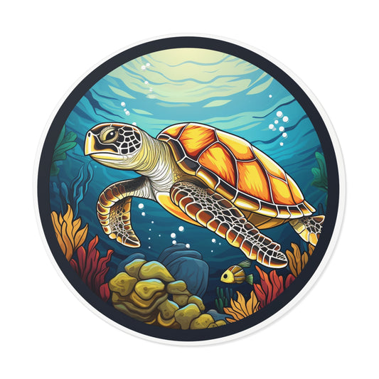 Colorful Sea Turtle Round Vinyl Stickers