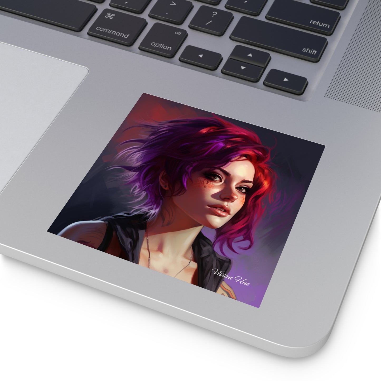 Red and Purple Haired Punk Girl Square Laptop Stickers, Indoor\Outdoor