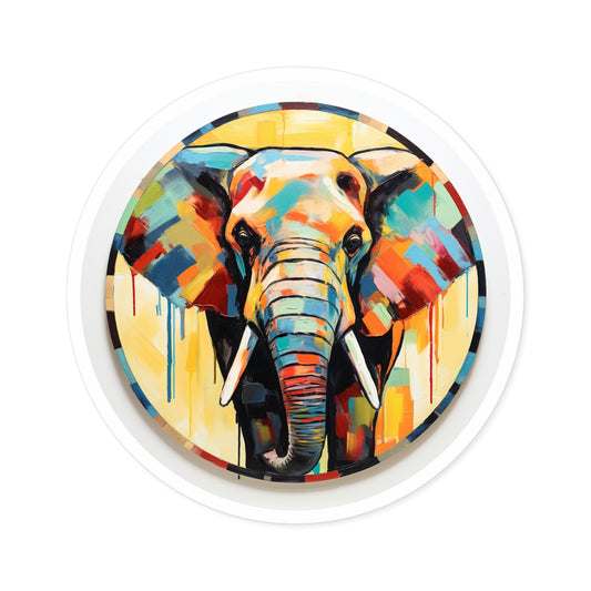 Color Block Elephant Painting on Round Stickers, IndoorOutdoor