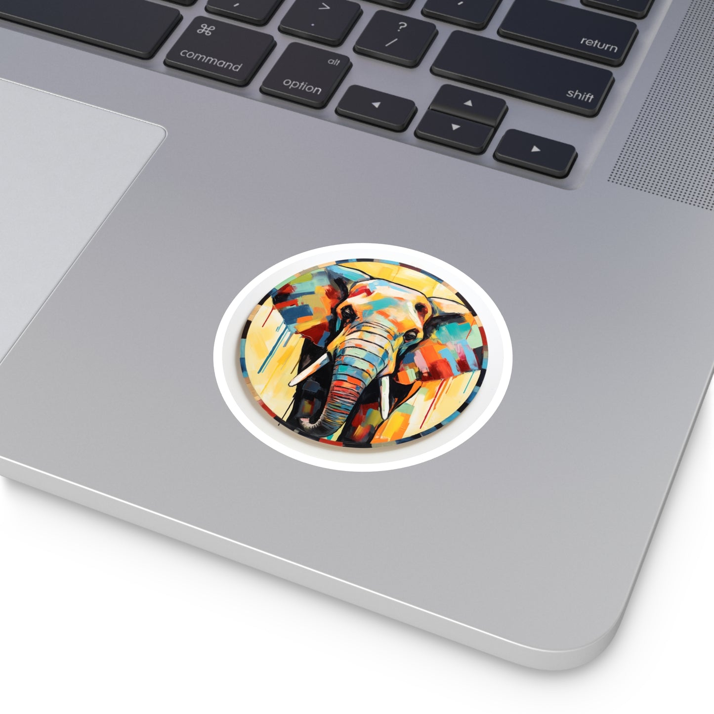 Color Block Elephant Painting on Round Stickers, IndoorOutdoor